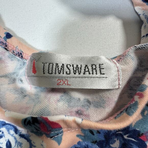 Tomsware Women’s 2XL Floral Fit & Flare Dress Peach Blue Roses 3/4 Sleeve - Picture 5 of 7